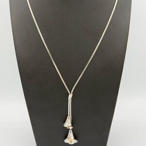 Vintage Avon Silver Tone Lariat Tassel Necklace Lily Flower